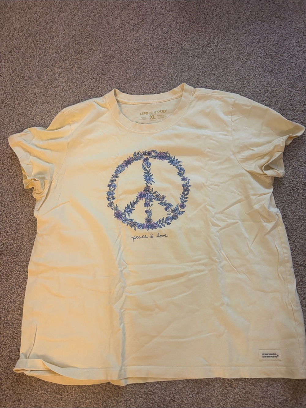 Life is Good Women's Yellow 'Peace & Love' Graphic Tee